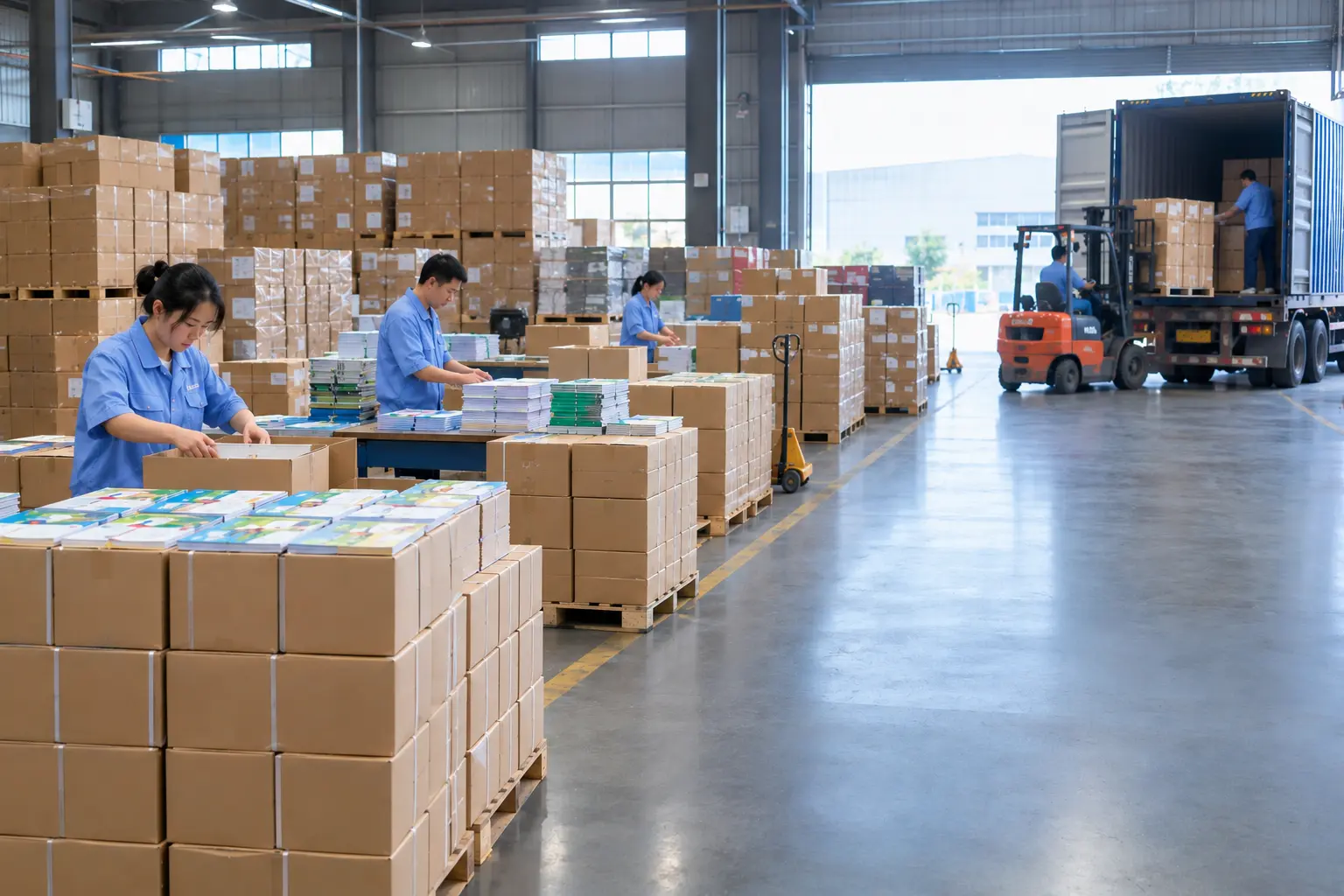 Bulk exercise books packed for export from a Chinese factory