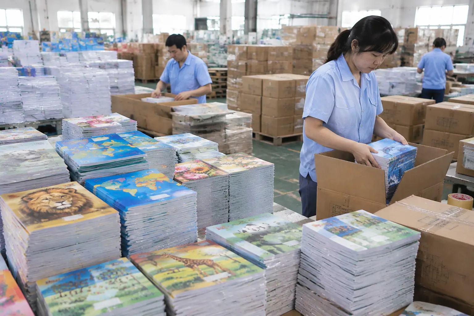 Bulk school exercise books prepared for wholesale orders