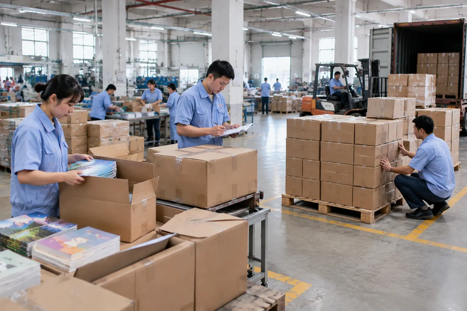 Exercise books packed for international export from a China factory