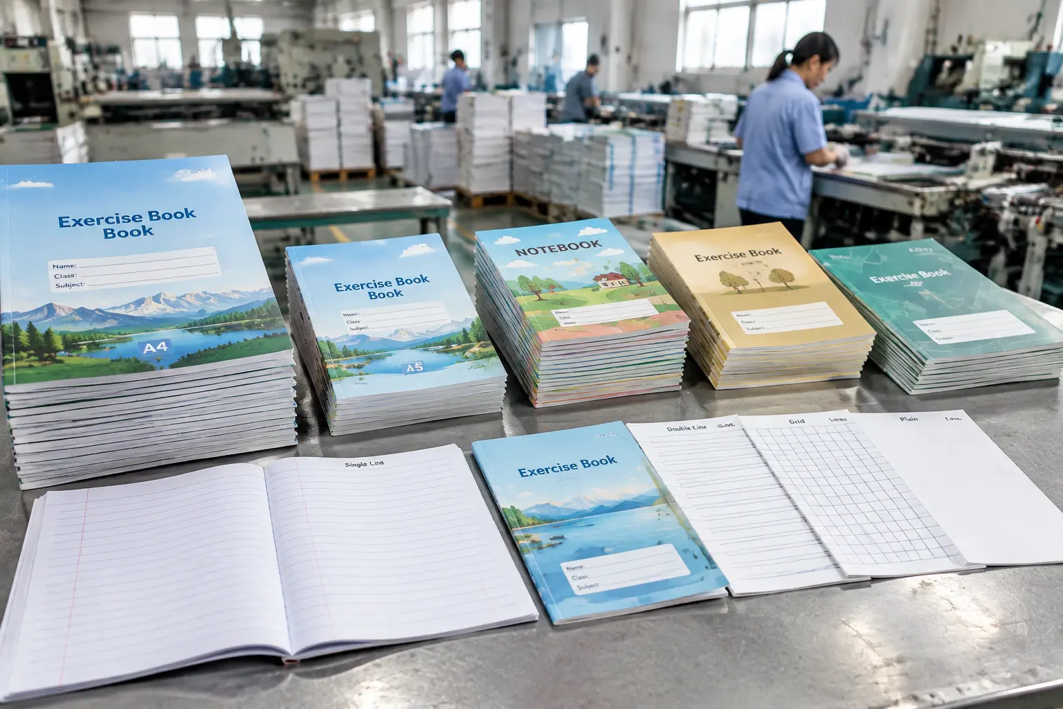 A4 and A5 school exercise books with different specifications