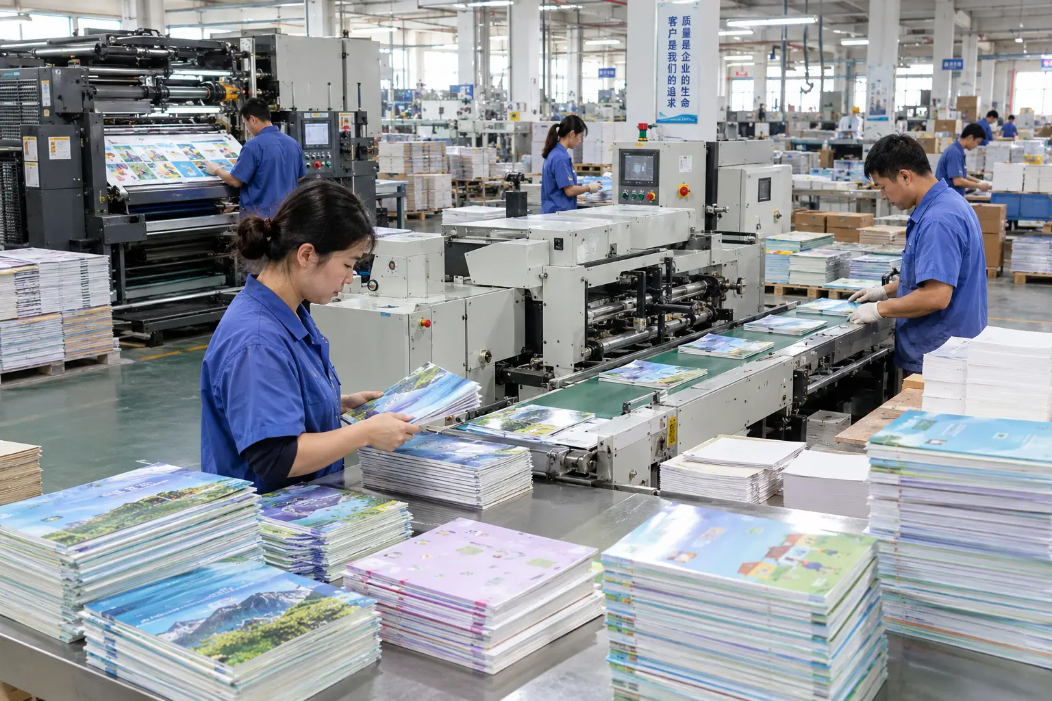 Exercise book manufacturer producing school stationery in a factory