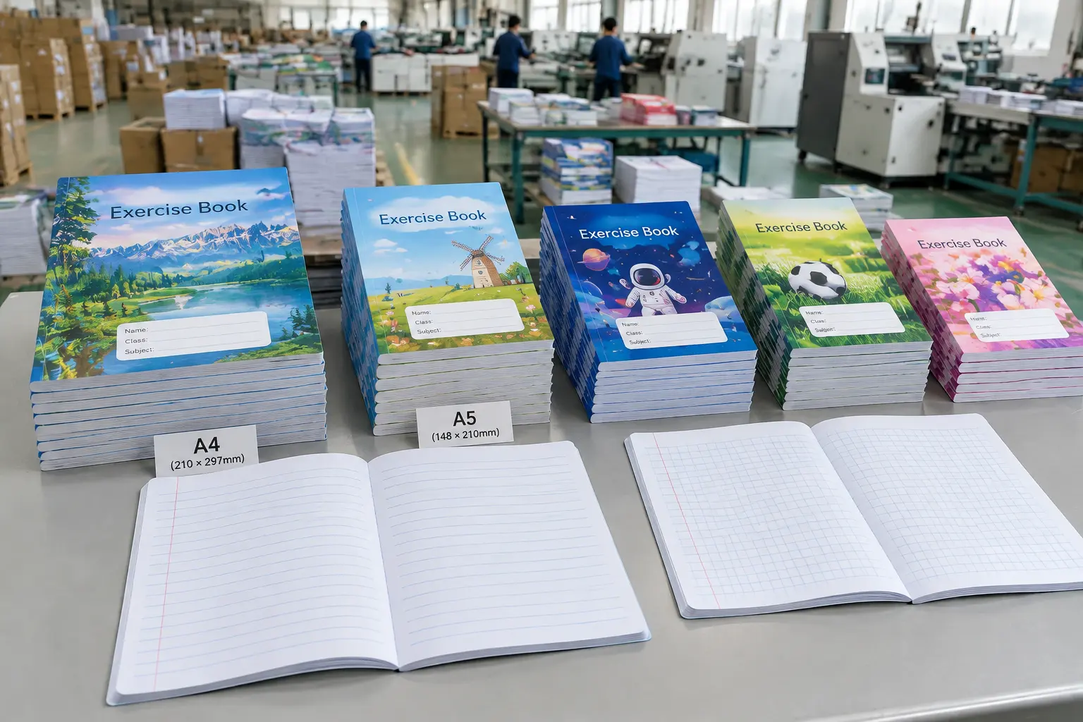 A4 and A5 school exercise books displayed side by side