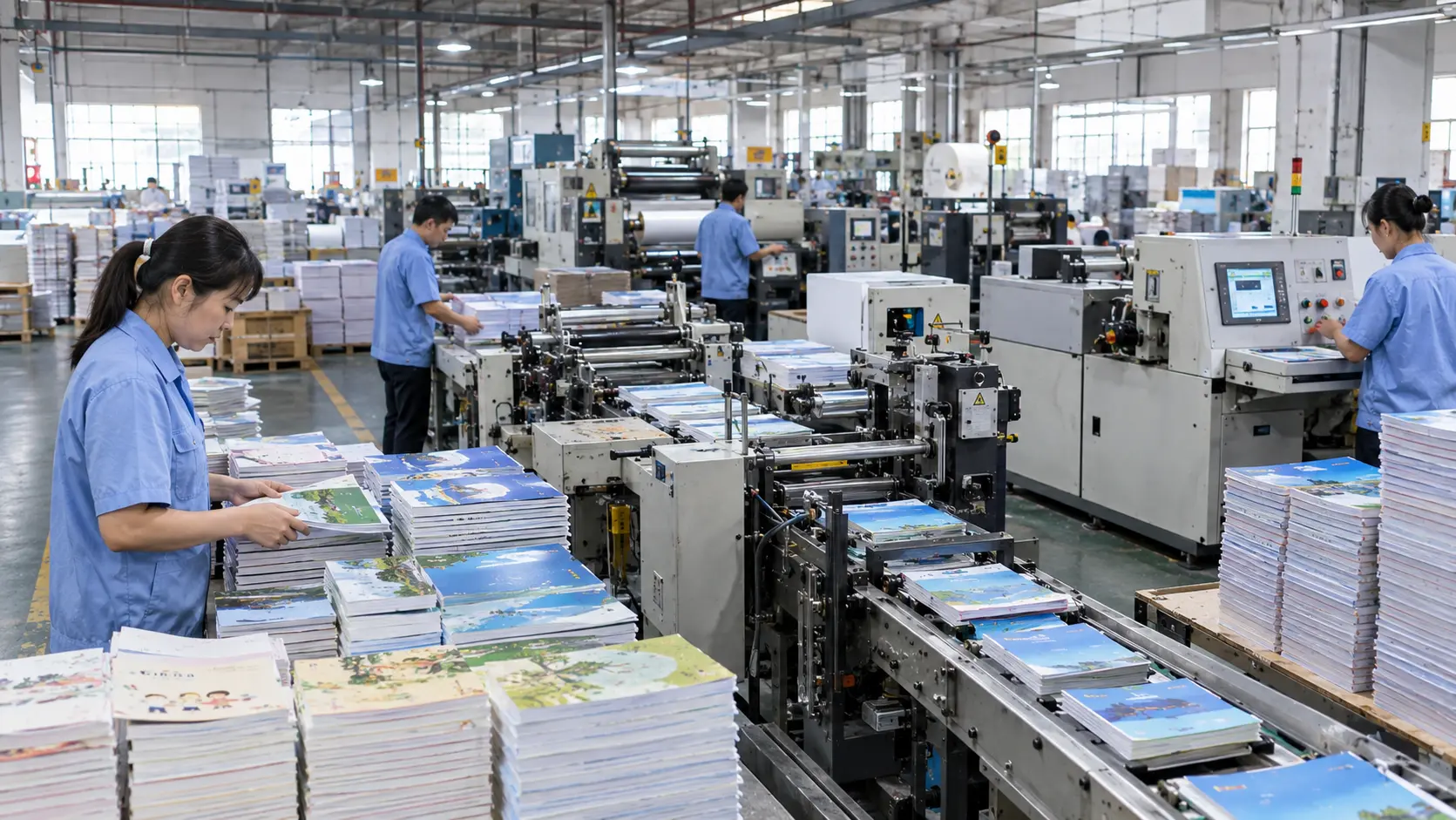 Exercise book manufacturing production line in a factory