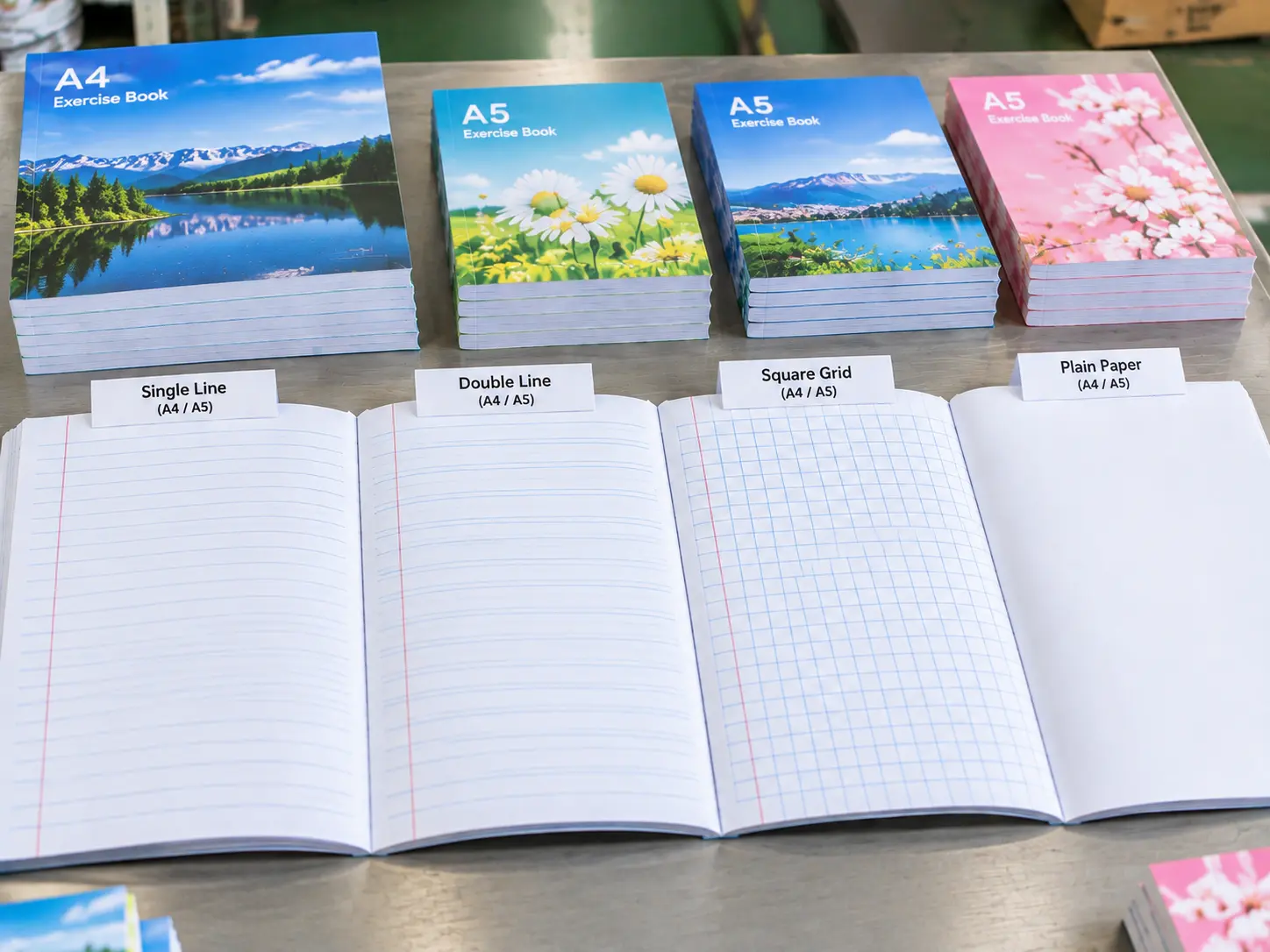 Different paper ruling styles for school exercise books