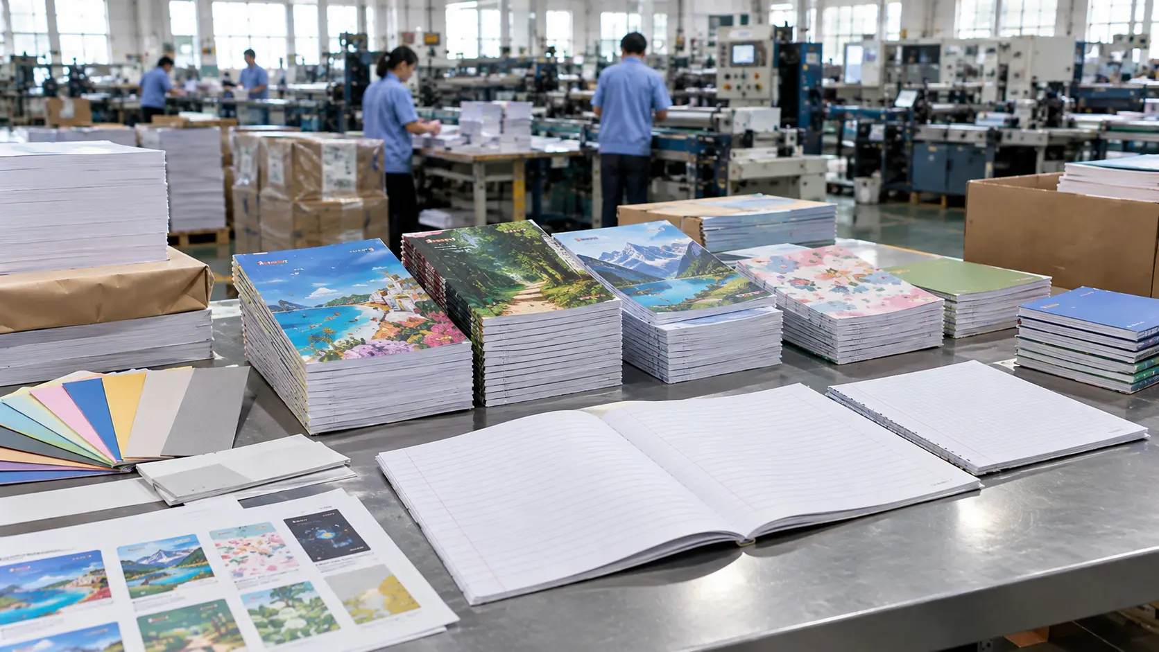 Exercise book specifications and samples prepared for a wholesale quotation