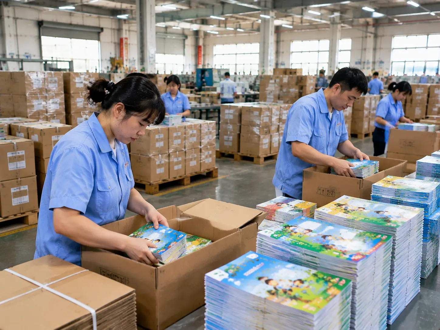 Finished exercise books packed for export shipment