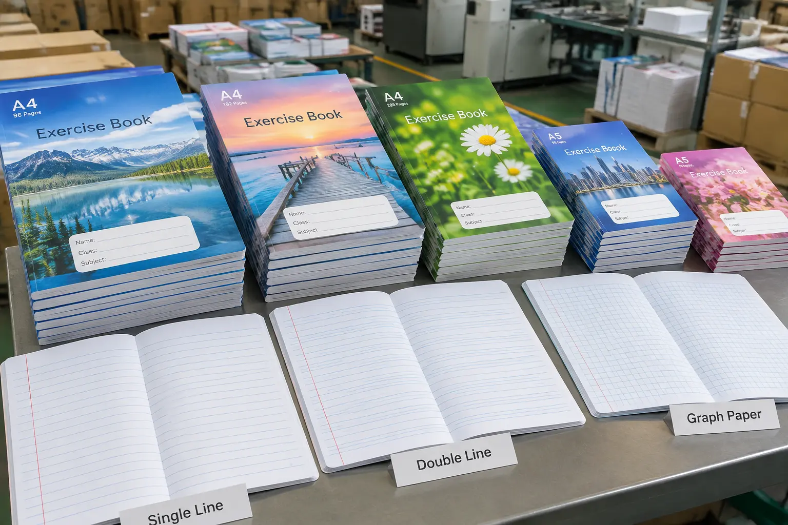 Wholesale school exercise books in different sizes and styles
